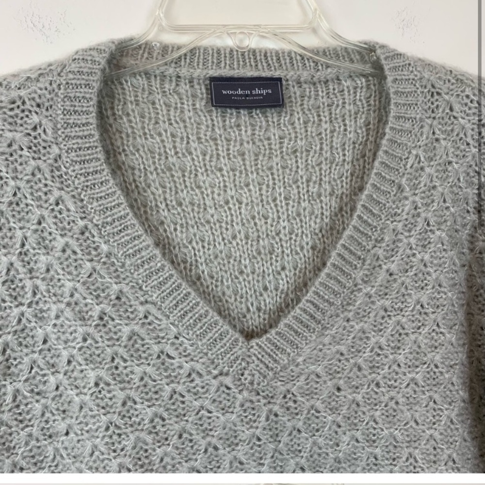 Wooden Ships Textured V-Neck Mohair Wool Blend Sweater - Picture 2 of 7